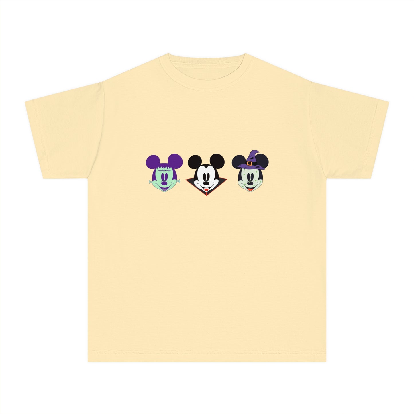 Disney Halloween Tee with Triple the Mickey Mouse Characters- Frankenstein Dracula and Witch