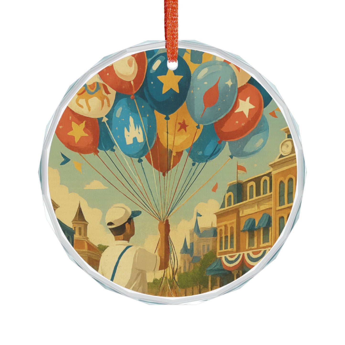 Heart Shaped Crystal Glass Ornament with Colorful Balloon Design