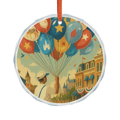 Heart Shaped Crystal Glass Ornament with Colorful Balloon Design