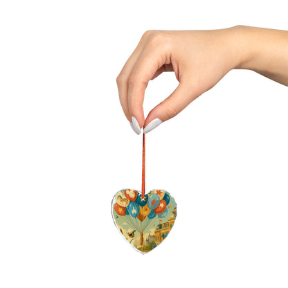 Heart Shaped Crystal Glass Ornament with Colorful Balloon Design