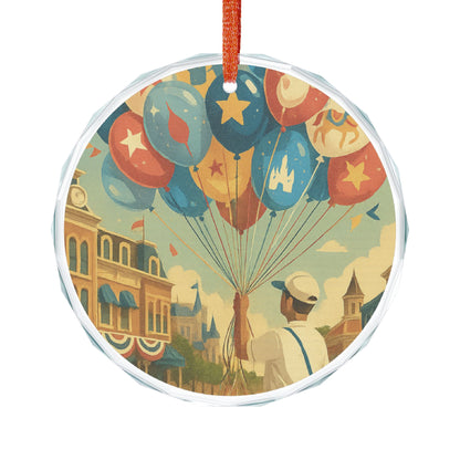 Heart Shaped Crystal Glass Ornament with Colorful Balloon Design