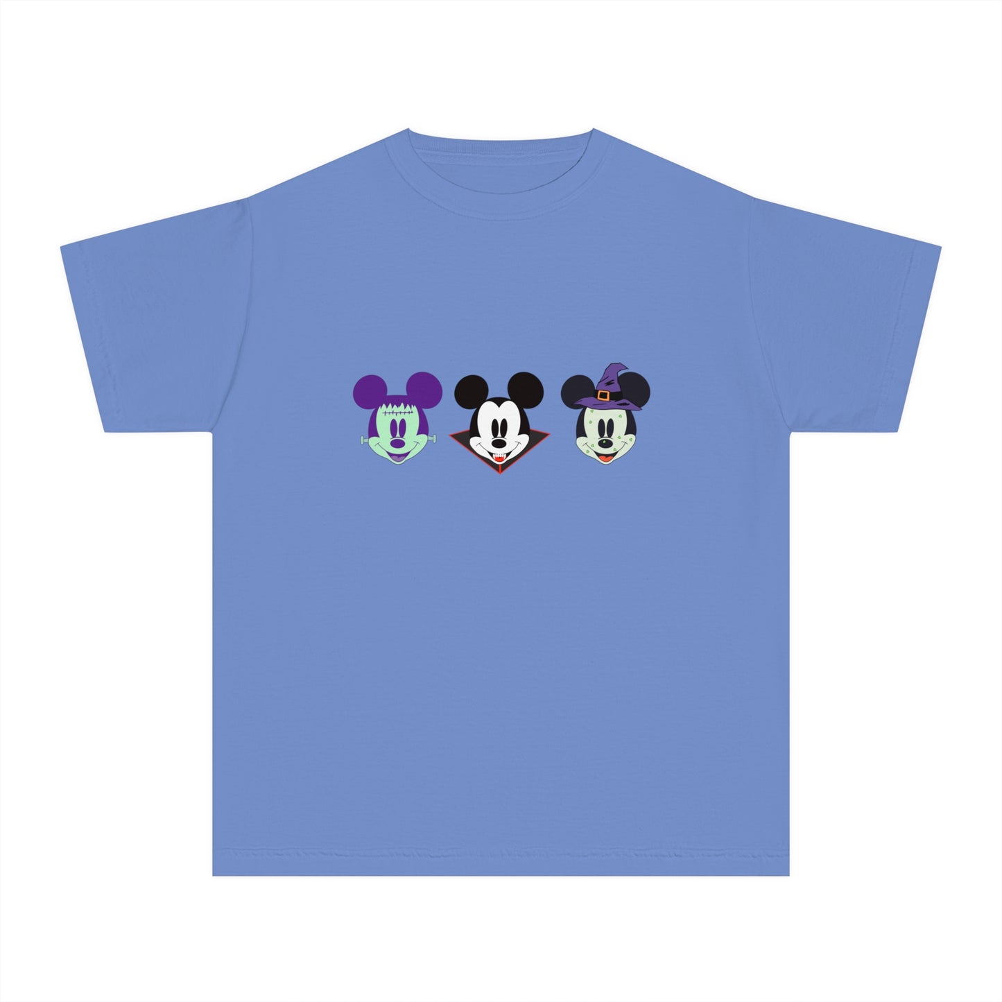 Disney Halloween Tee with Triple the Mickey Mouse Characters- Frankenstein Dracula and Witch