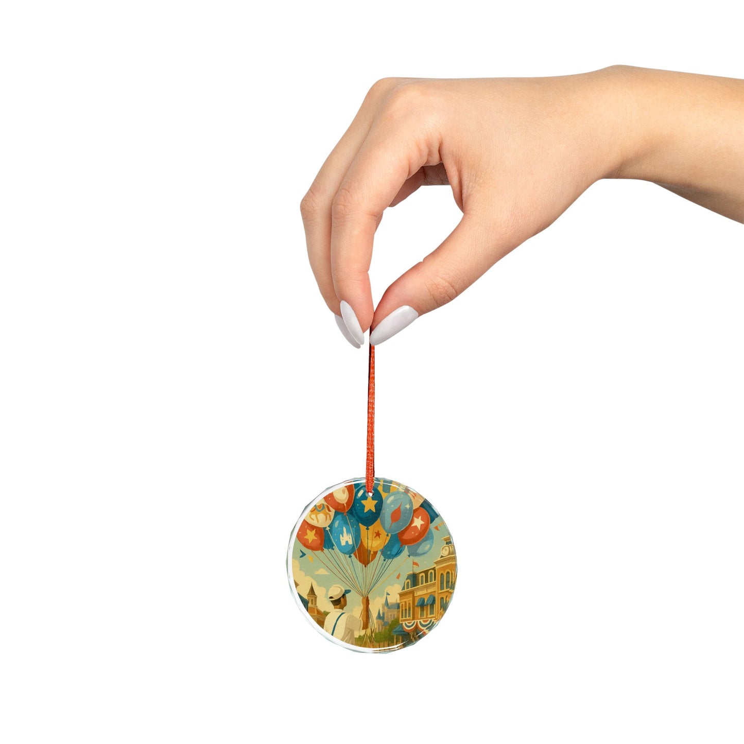 Heart Shaped Crystal Glass Ornament with Colorful Balloon Design