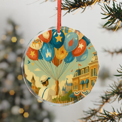 Heart Shaped Crystal Glass Ornament with Colorful Balloon Design