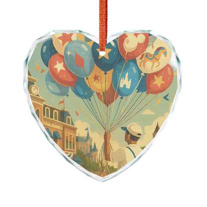 Heart Shaped Crystal Glass Ornament with Colorful Balloon Design